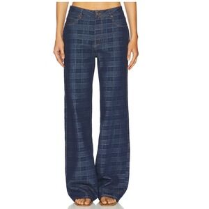 Lioness Top Model Jeans Indigo Plaid Wide‎ Leg High Waisted Denim Pants Small